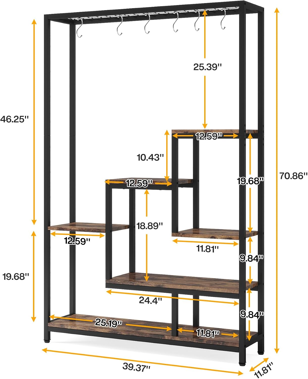 Tribesigns 5-Tier Tall Indoor Plant Stand, 70.9 inches Large Metal Plant Shelf with 6PC S Hanging Hooks, Multi-Purpose