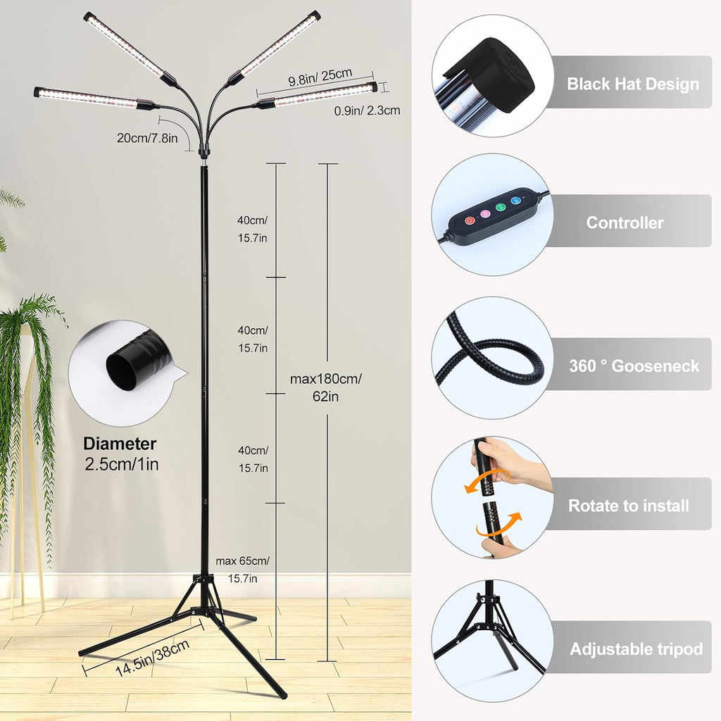 FECiDA Standing Grow Light with Upgrade Stand for Indoor Tall Plant, Bonsai | 36 Watt Power Draw, Super Bright, 5-Mode