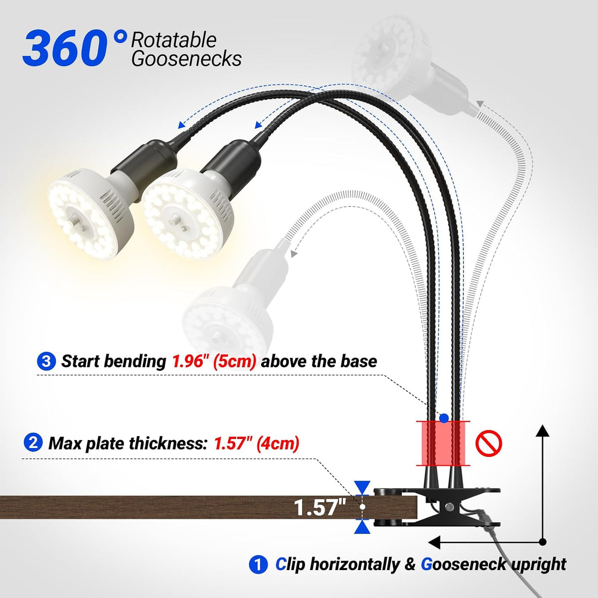Barrina OG11A2 Clip On Grow Light for Indoor Plants, 4000K 22W(2 x 11W) | Integrated Stepless Dimming & Timing, Full