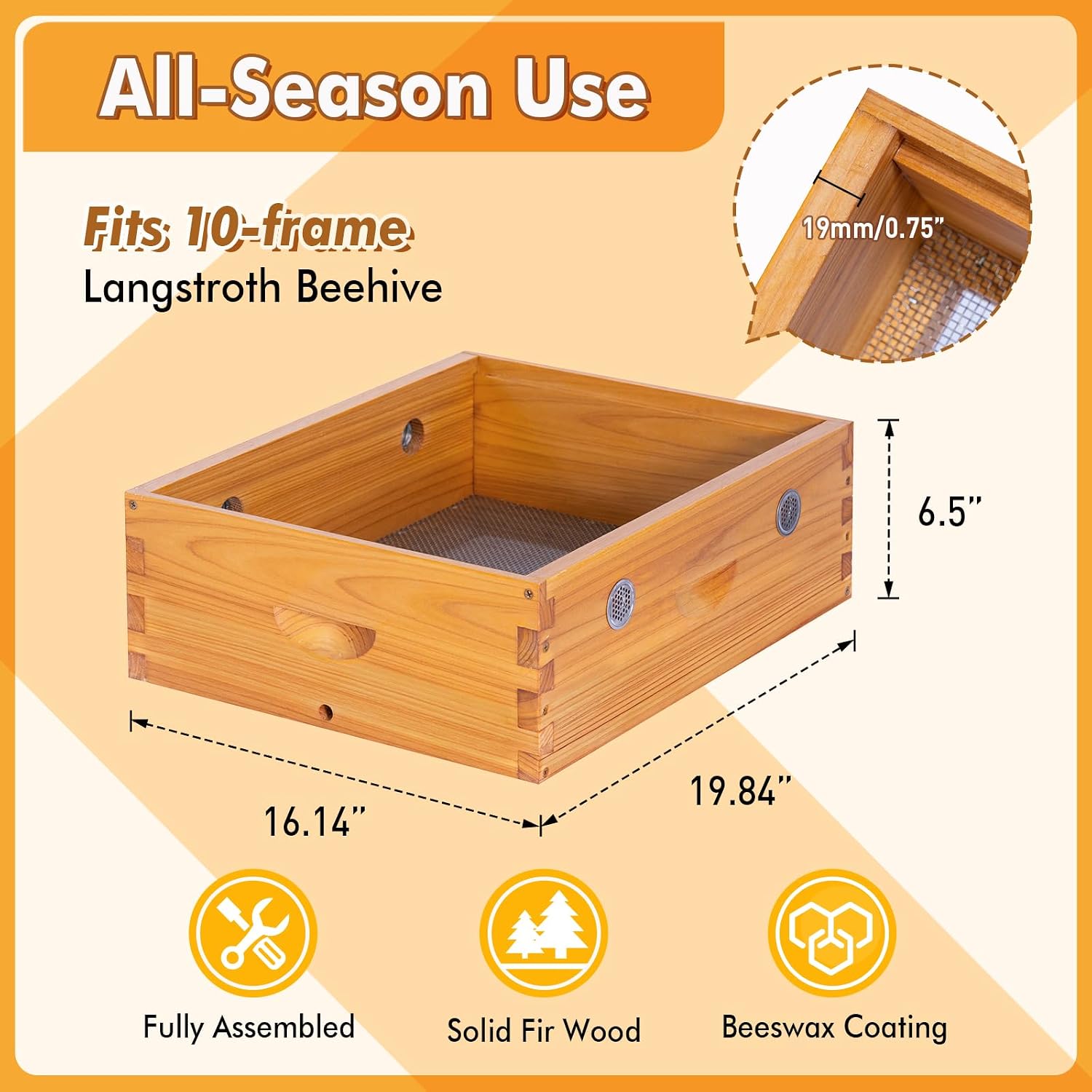 BeeCastle Bee Hive Quilt Box for Bees, Assembled Winter Quilt Box – Beekeeping Insulation & Ventilation Box, Fits 10