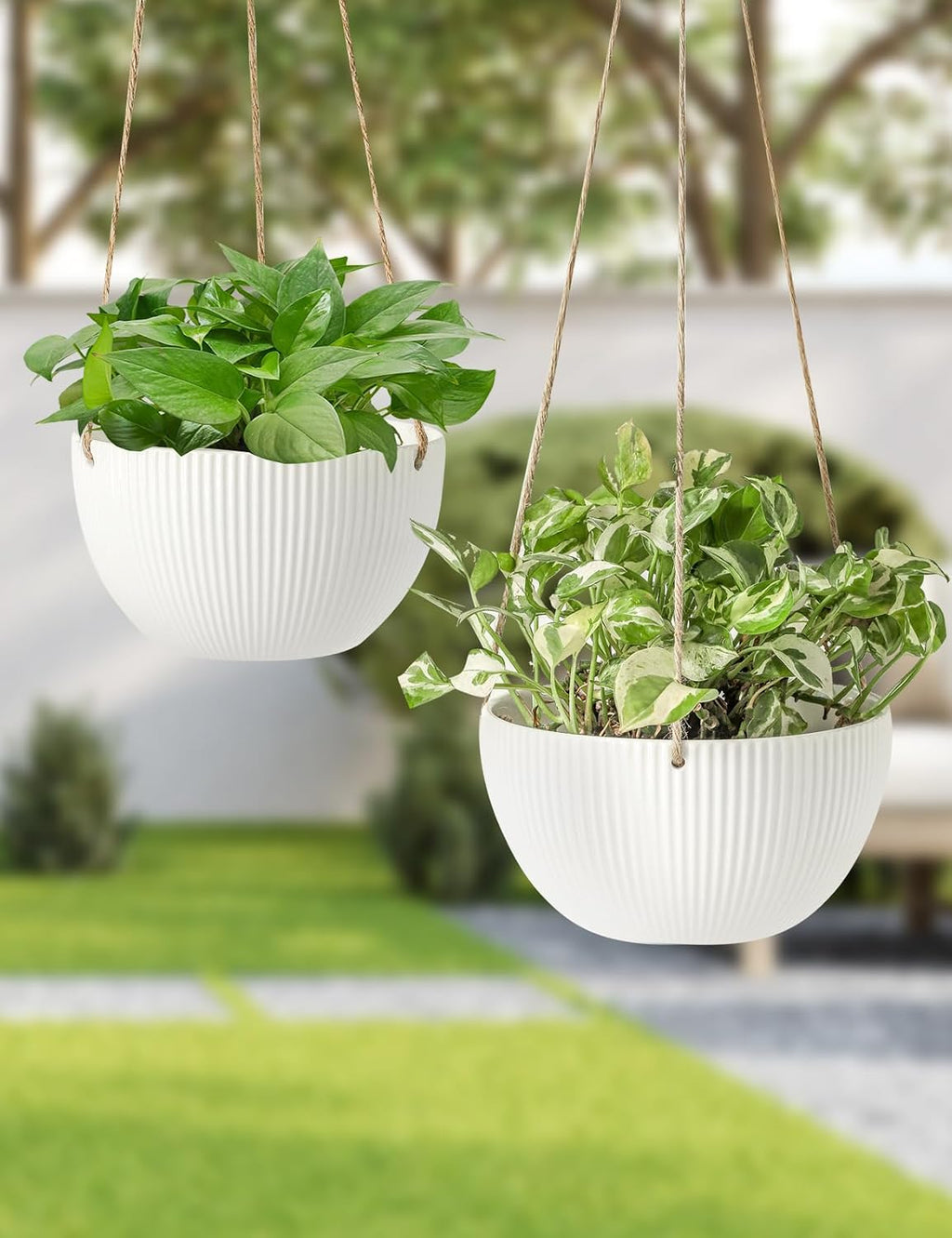 UBEE Ceramic Hanging Planters Indoor Outdoor, 7.5 Inch + 6.5 Inch Hanging Flower Pot for Plants Hanging Basket for
