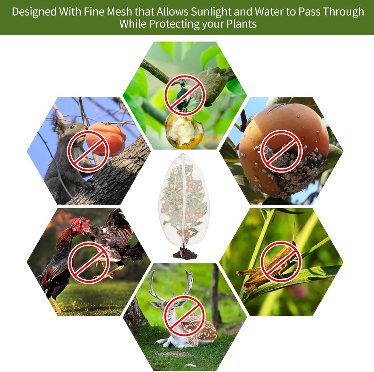 2 Pcs 6x6ft Fruit Tree Covers with Zipper and Drawstring,Nets to Protect Garden Blueberry Bushes from Birds and