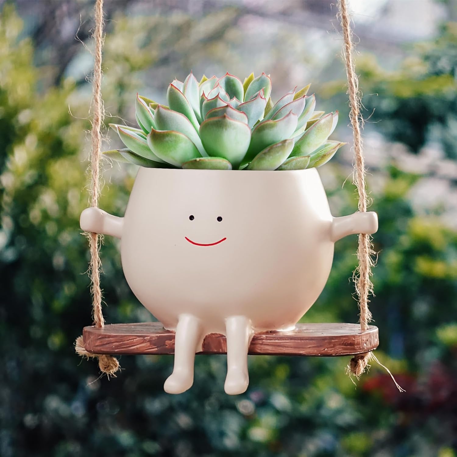 2 PCS Swinging Face Plant Pots 【Thicken Version】 Unique Cute Hanging Succulent Cactus Flower Head Resin Planters Pots