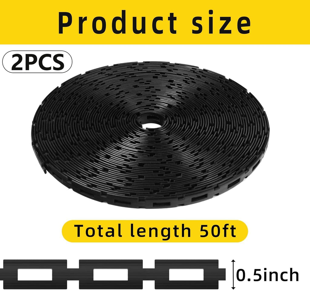 codree 2 Pcs 50Ft Plastic Chain Lock Tree Tie, 1/2 Inch Wide Adjustable Tree Support Straps for Staking, Flexible Cable