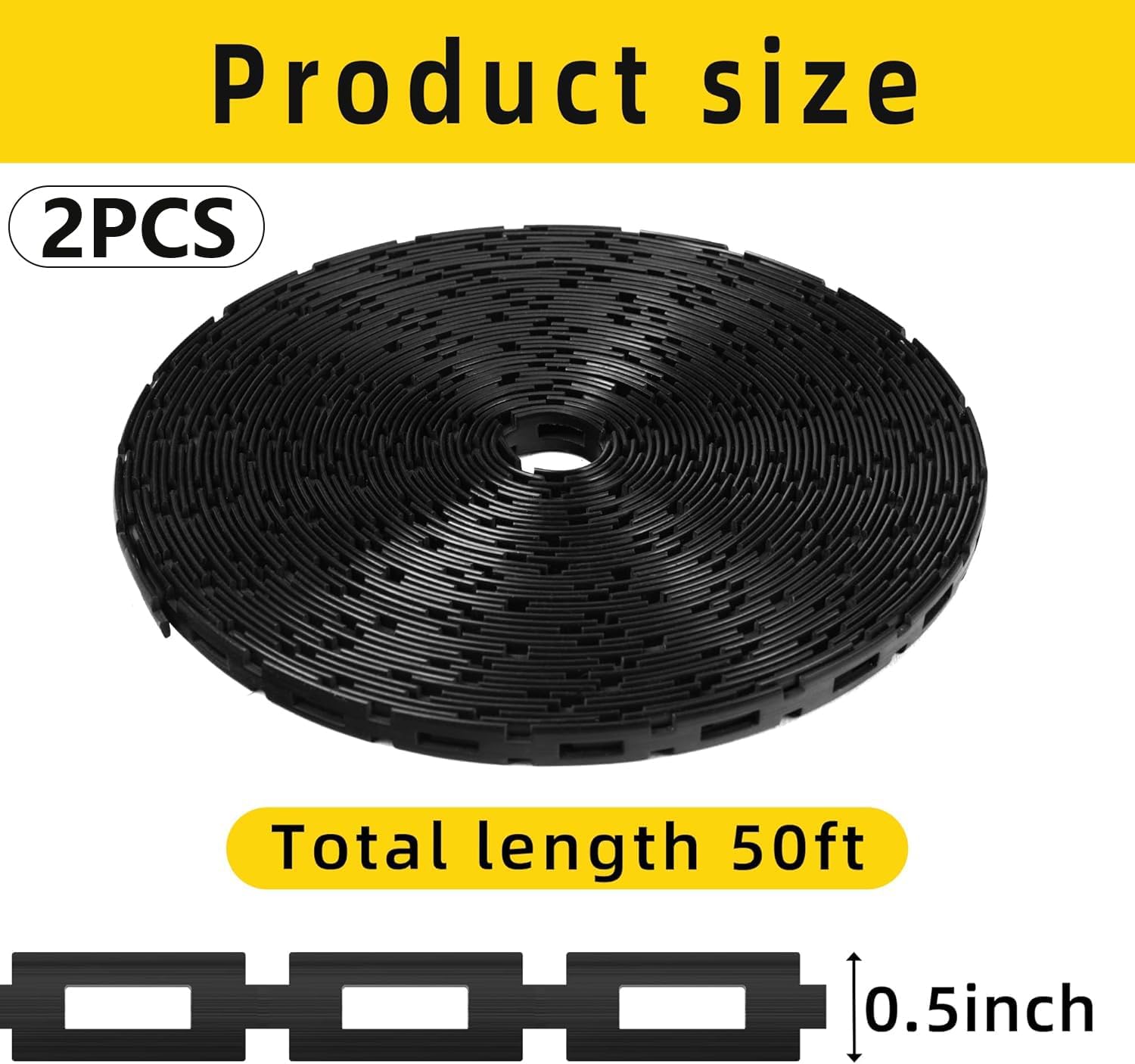 codree 2 Pcs 50Ft Plastic Chain Lock Tree Tie, 1/2 Inch Wide Adjustable Tree Support Straps for Staking, Flexible Cable