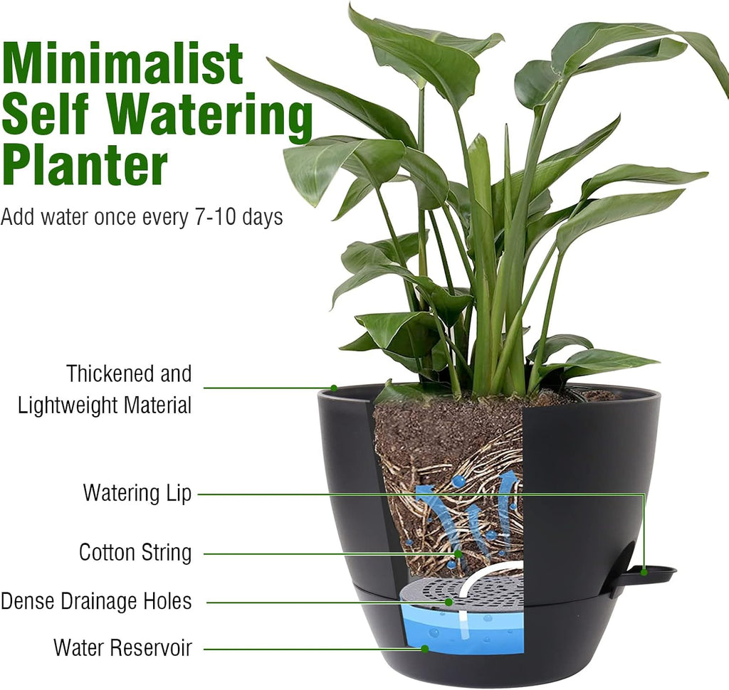 WSMKSZ 12 inch Large Self Watering Pots, Flower Plant Pots with Multi Mesh Drainage Holes for Indoor Outdoor Garden