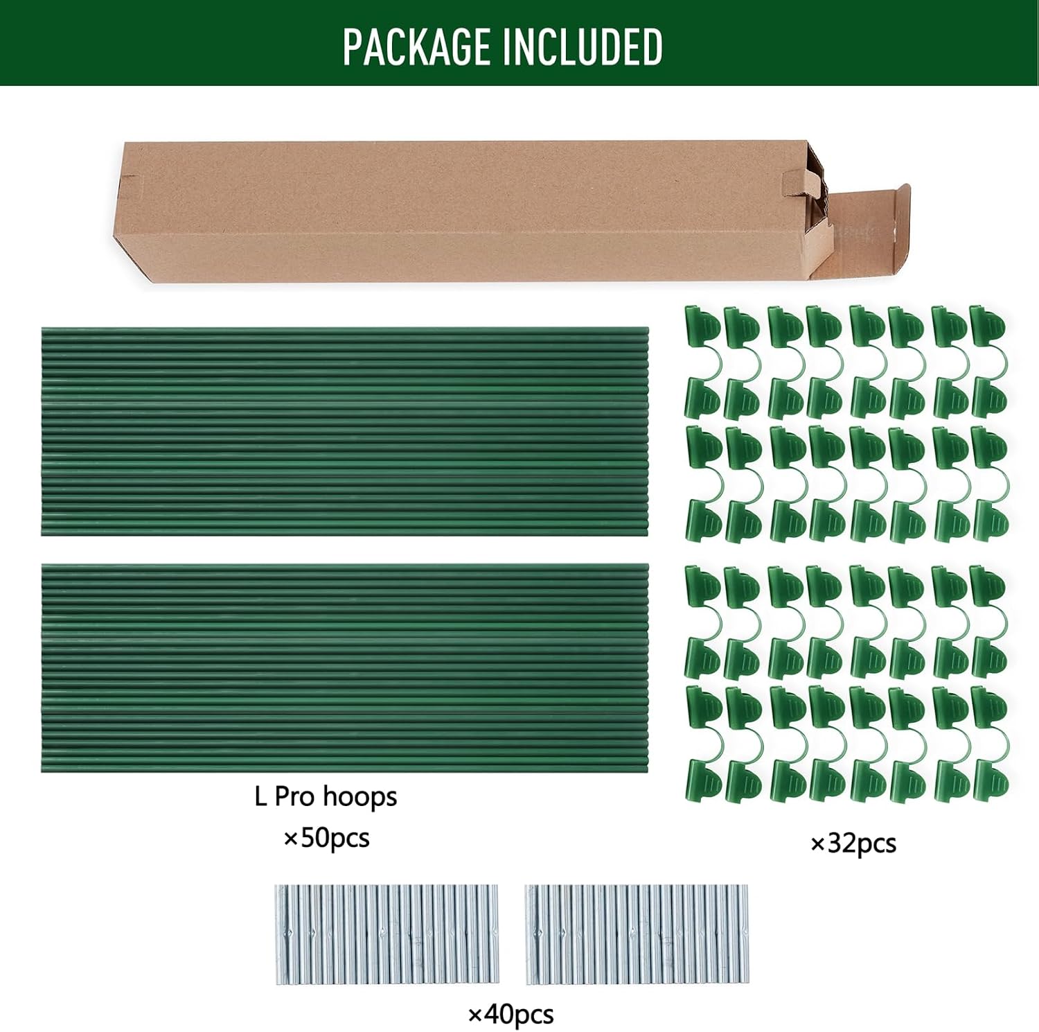 MAXPACE Greenhouse Hoops Kit, DIY 8ft Grow Tunnel, Fits Raised Garden Beds 2.7ft Wide & Up, 50 Pcs Rust-Proof