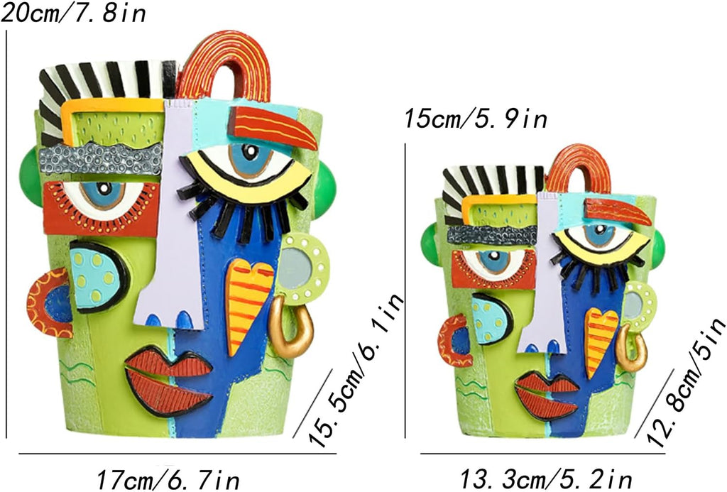 Picasso Abstract Face Planter Pots Funky Head Planters for Indoor Plants Colorful Flower Vase with Drainage Hole for