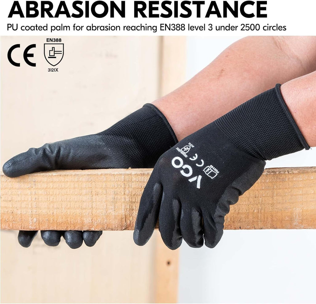 Vgo... 15-Pairs Safety Work Gloves, Gardening Gloves, Polyurethane Coated, Dipping Gloves, Latex Free (Size XL, Black