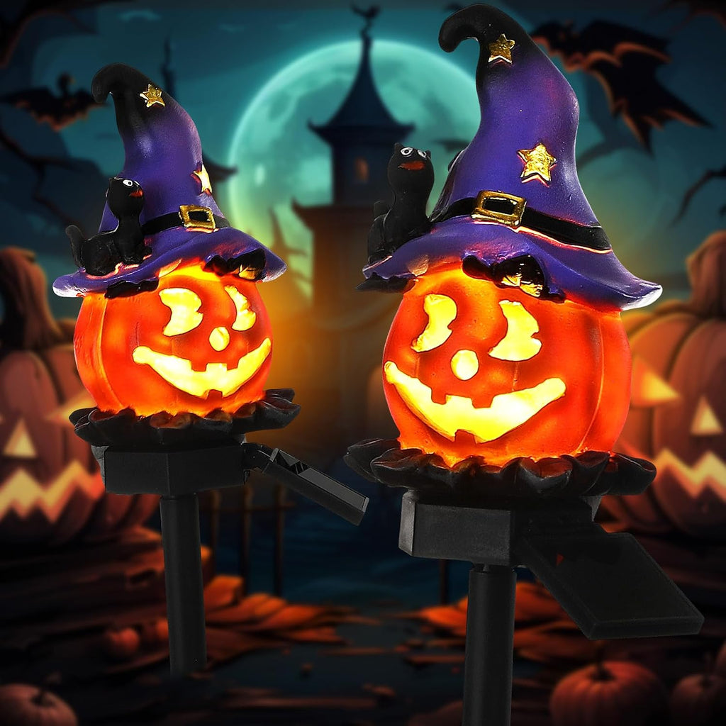 Retisee 2 Pcs Jack O Lantern Solar Lights,Chic Style,Purple and Orange