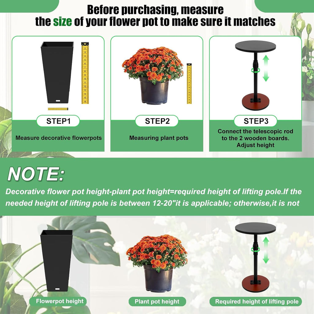 2 Pack Adjustable Plant Risers for Inside Pots, Pot Riser 13-21" Height | Planter Inserts for Tall, Square, Round and