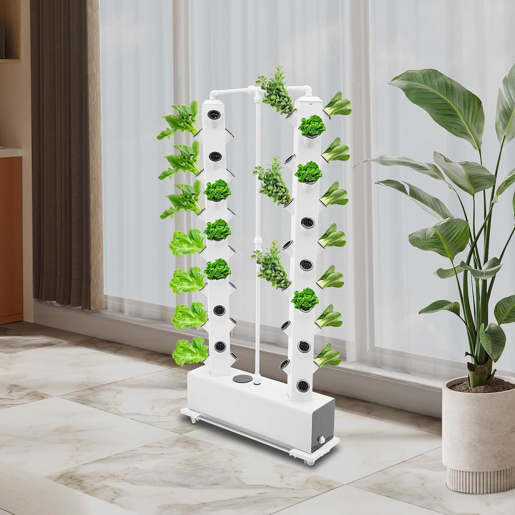 Hydroponics Growing System Kit 2 Tower 56 Pods Vertical Garden Tower Garden Growing System with Timer, Wheels, Indoor