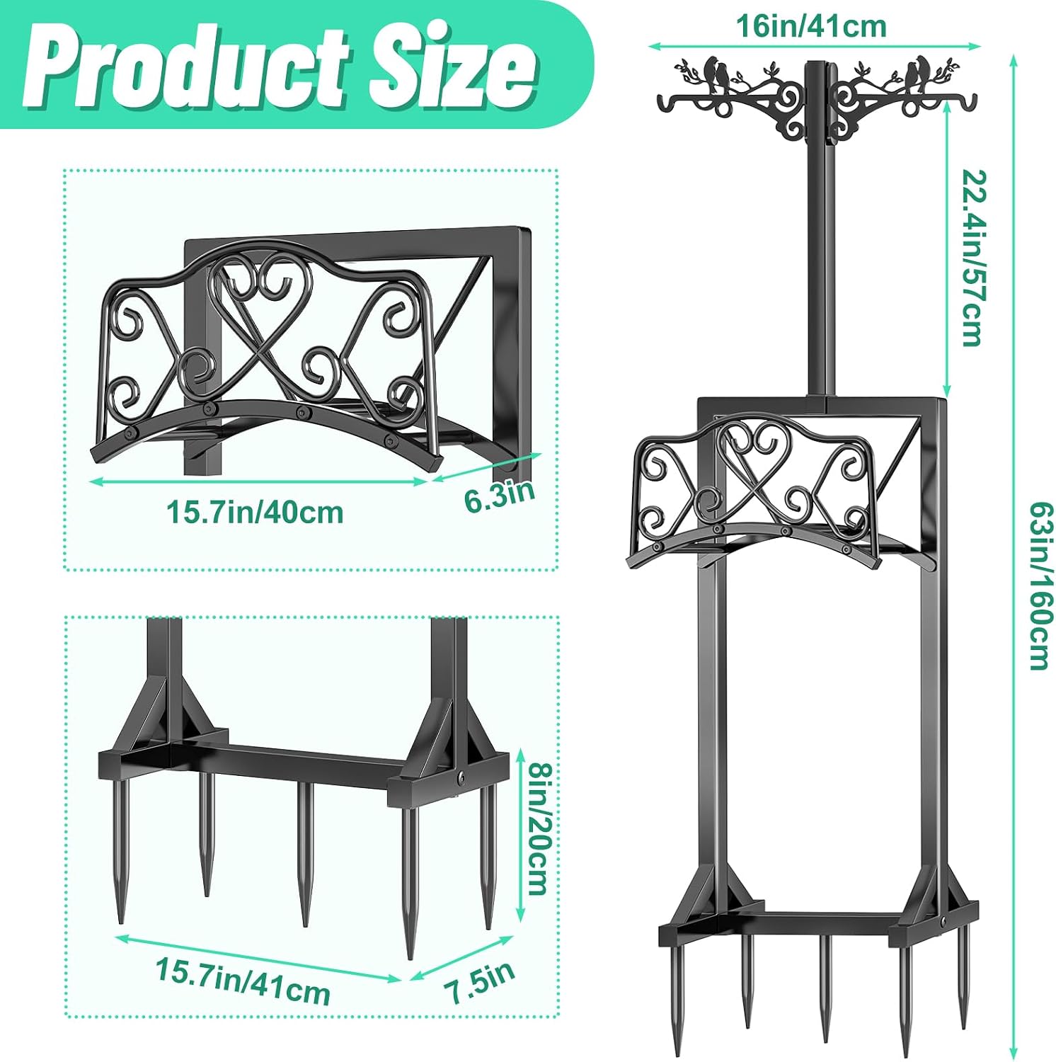 Garden Hose Holder, Freedstanding Heavy Duty Garden Water Hose Holder Stand with 2 Shepherds Hooks, Detachable Metal