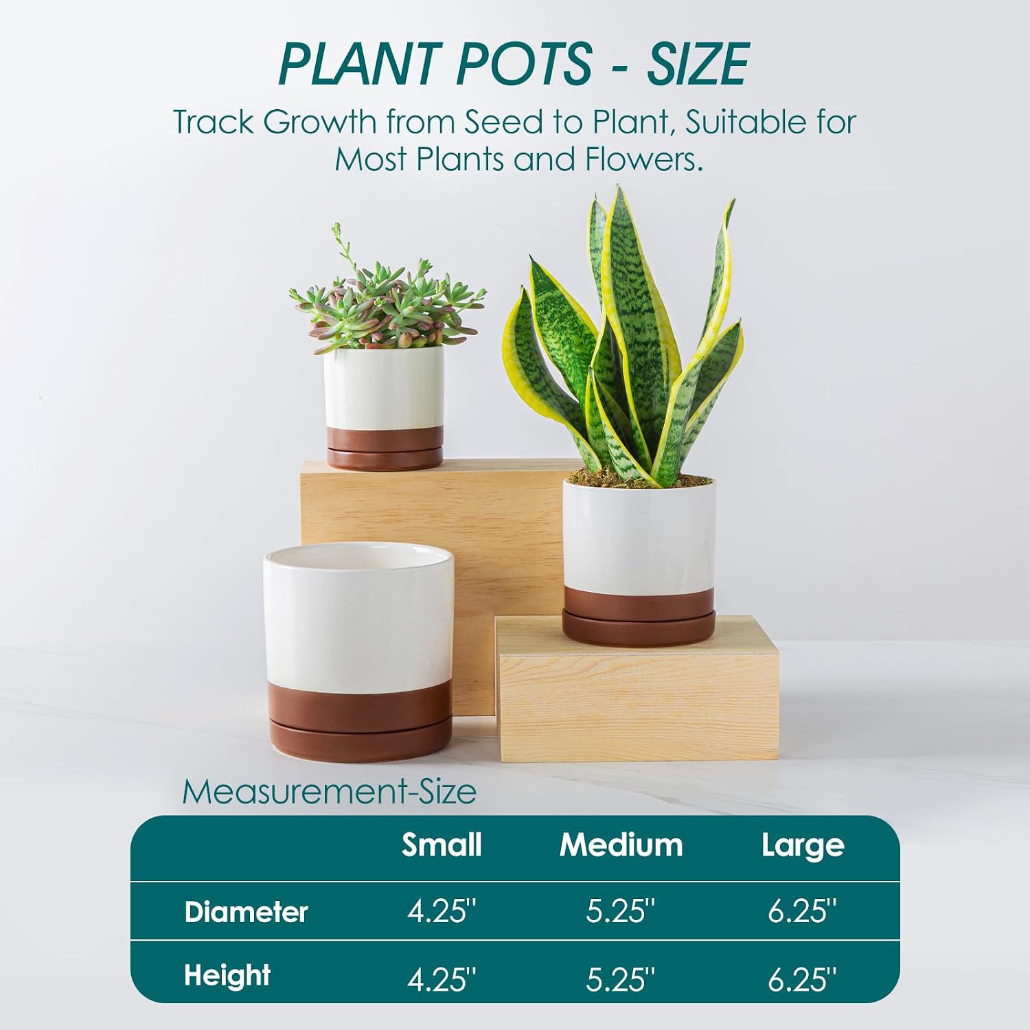 vancasso Ceramic Plant Pots, 3 Piece Planters for Indoor Plants, Khaki | 4.25+5.25+6.25 Inch Flower Pots with Drainage