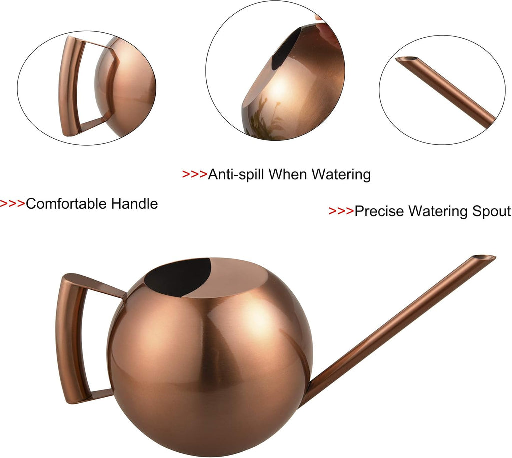 IMEEA 45oz/1.3Liter Metal Watering Cans for Indoor Plants Stainless Steel for Office Fish Bowl Shape (Copper Color)