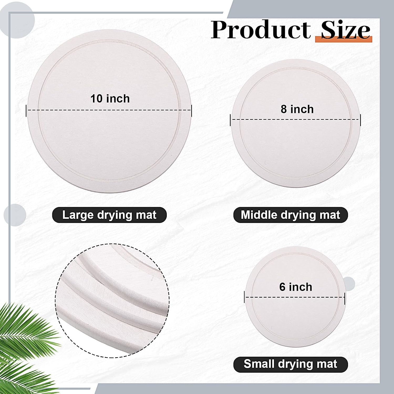 Drydiet 3 Pack Diatomaceous Earth Plant Saucer Set 6/8/10 Inch Quick Dry Absorbent Plants Tray Absorbing Plant Tray for