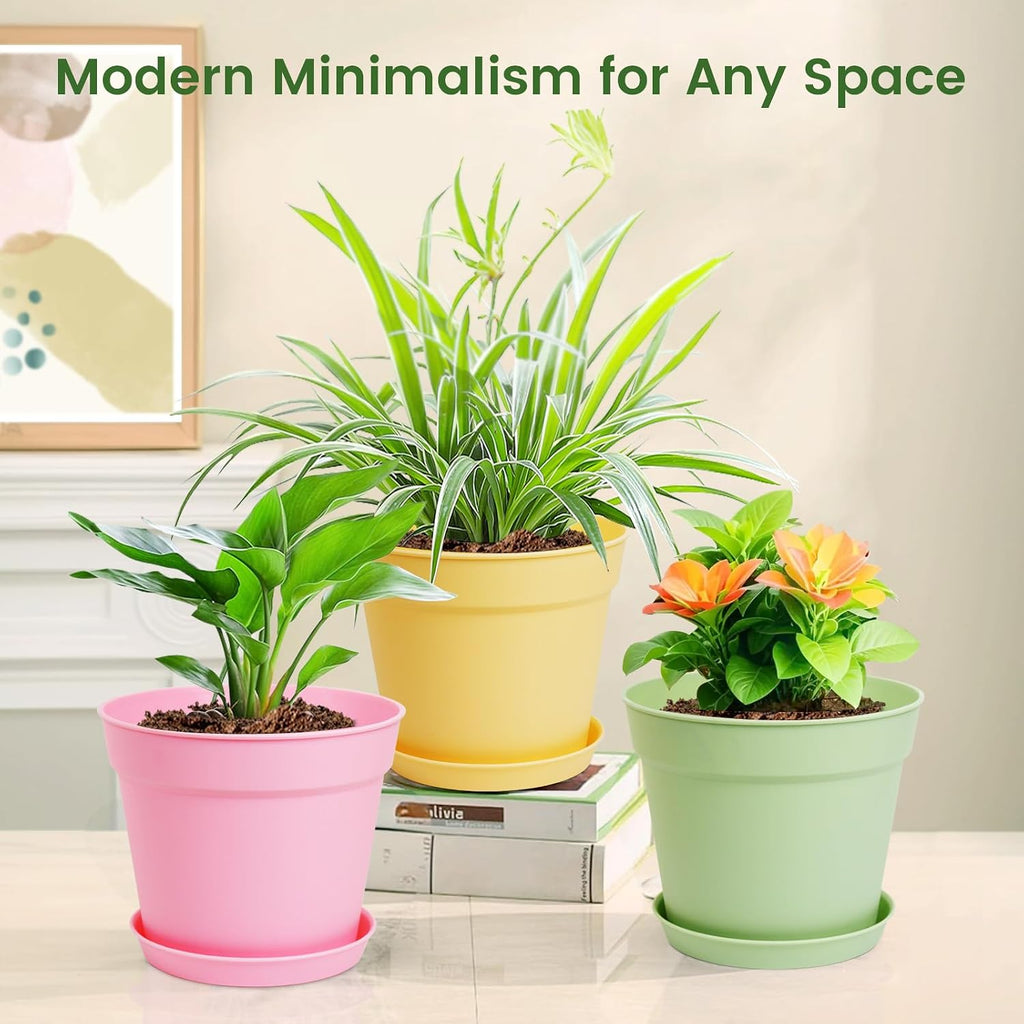 SwinDuck 20 Pack 6 Inch Plant Pots with Drainage and Saucers, White Plastic Flower Pots for Indoor and Outdoor Plants
