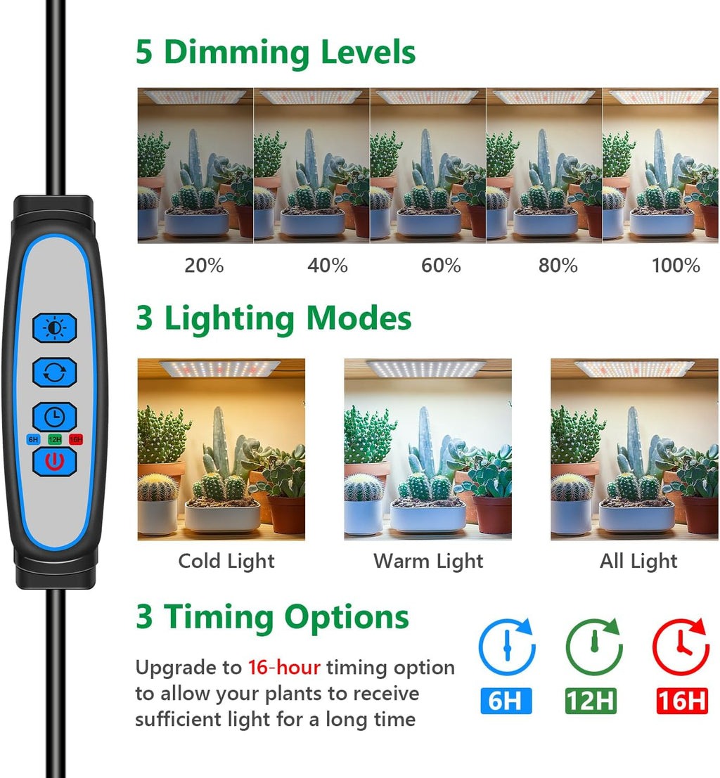 Aumtrly Seed Starting Grow Light, 552 LED Full Spectrum Plant Lamp 4 Panel | for Indoor Plants Growing, 6/12/16H Auto