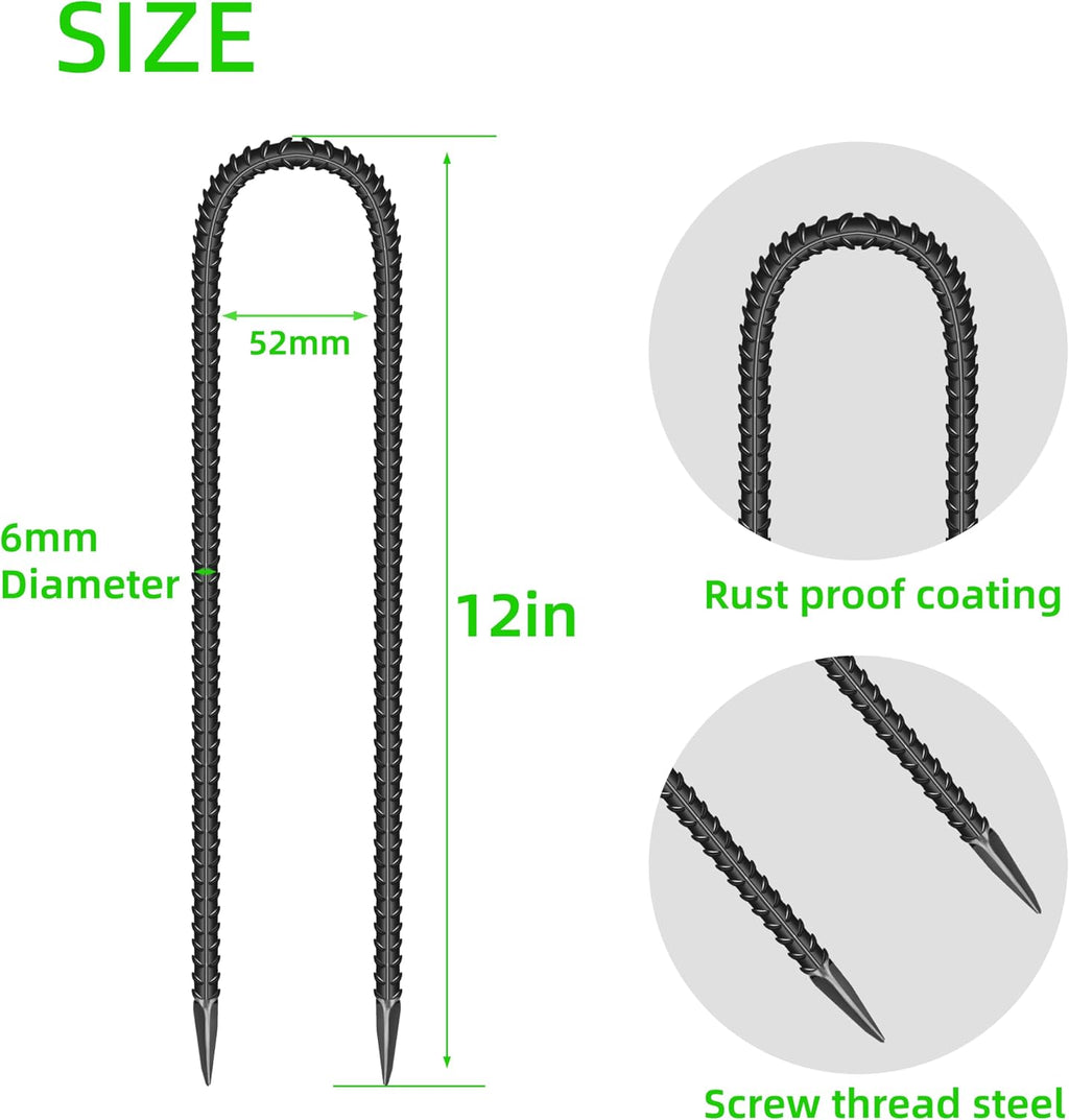 22 Pieces 12-Inch Garden Ground Stakes Galvanized Steel U Shape Hook Rebar Stake - Heavy Duty Anchors for Tents