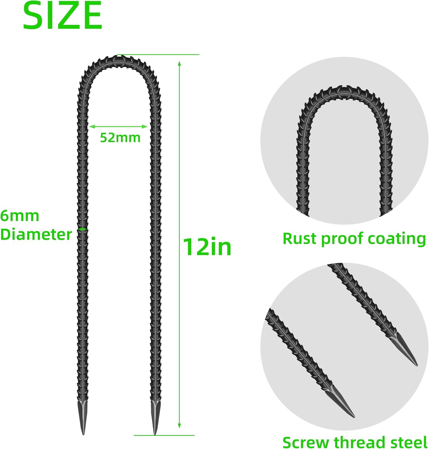 22 Pieces 12-Inch Garden Ground Stakes Galvanized Steel U Shape Hook Rebar Stake - Heavy Duty Anchors for Tents