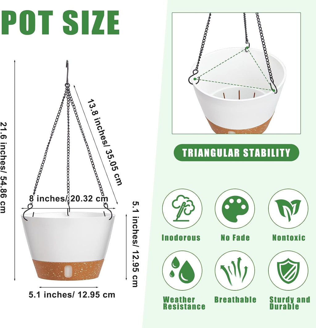 6 Pcs 8 Inch Hanging Planter for Indoor Plants Self Watering Hanging Pot Baskets with Drainage Hole Visible Water Level