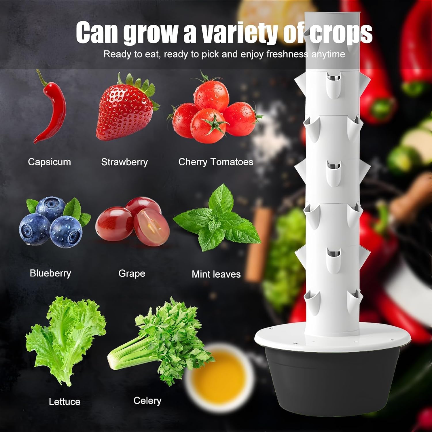 Hydroponic Grow Tower Vertical Aeroponic Tower for Fruits,Flowers,Vegetables 9 Layer 36 Pots Planter with Water Tank