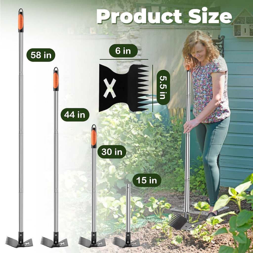 NICOFPHY Larger Weed Puller Tool with Long Handle for Garden, Yard and Lawn | 2 in 1 Gardening Weeding Rake and Garden