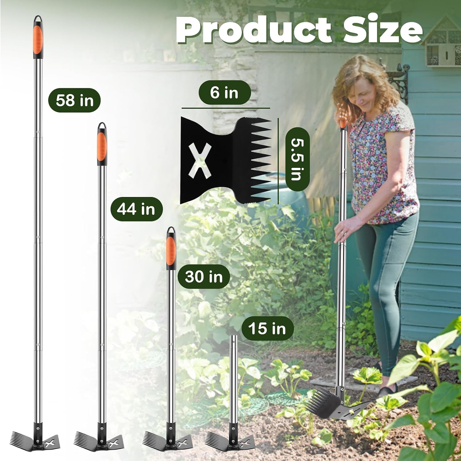 NICOFPHY Larger Weed Puller Tool with Long Handle for Garden, Yard and Lawn | 2 in 1 Gardening Weeding Rake and Garden