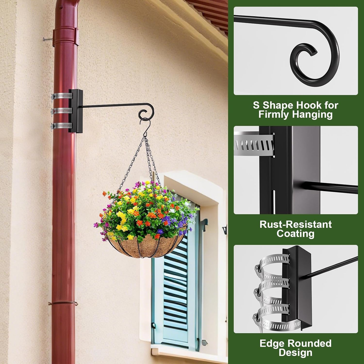 4Pcs Heavy Duty Railing Bird Feeder Hanger, Outdoor Hanging Bracket, Extended Hanger for Bird Feeders, Flower Baskets