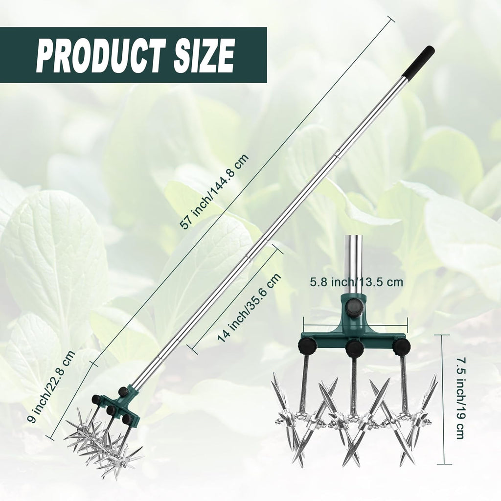 BARAYSTUS Rotary Cultivator Garden Rotary Tiller Adjustable Stainless Steel Poles Hand Tiller for Soil Mixing or