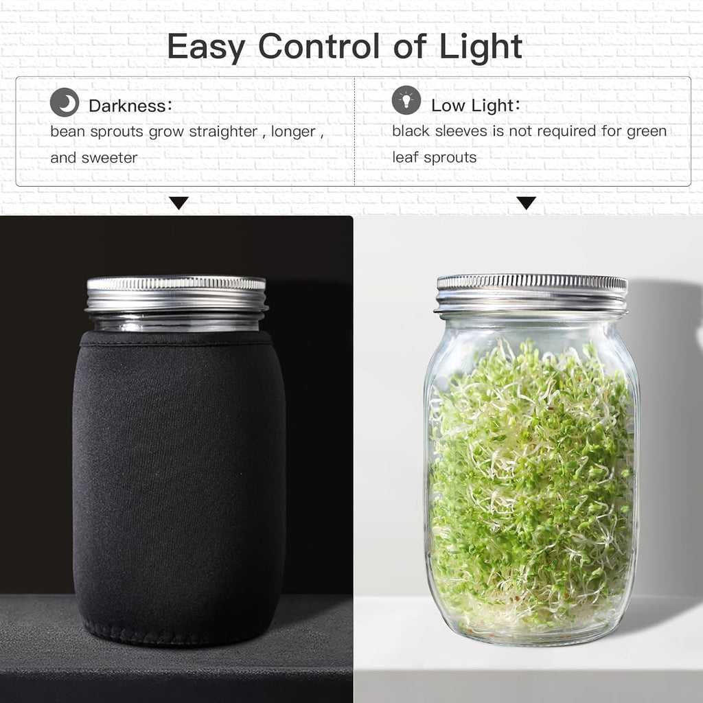 Seed Sprouting Jar Kit - 2 Wide Mouth Mason Jars with 316 Stainless Steel Sprouting Lids Covers, Drip Tray and Stand