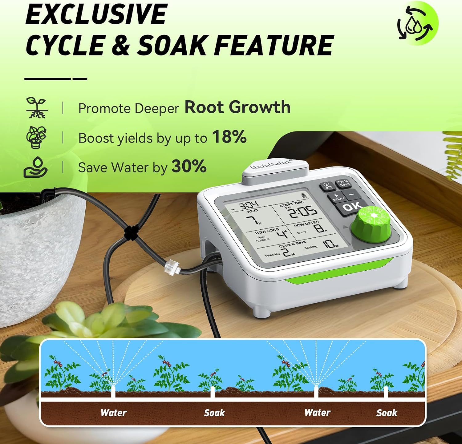 RAINPOINT Indoor Large Display Automatic Plant Waterer Kit | Drip Irrigation System with Next Watering Countdown