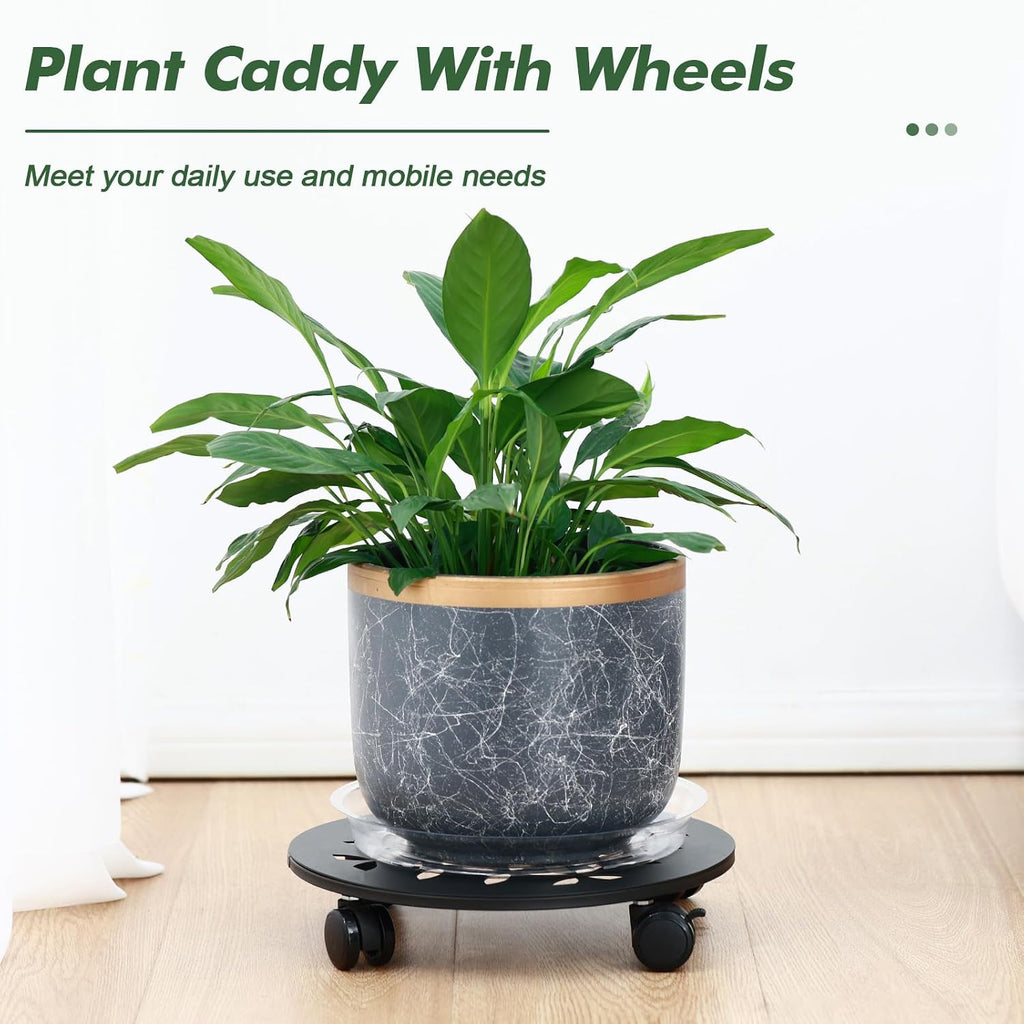 3 Packs 13.5" Large Metal Plant Caddy with Wheels Heavy-duty Plant Dolly Pot Mover Rollers Rolling Plant Stands Indoor