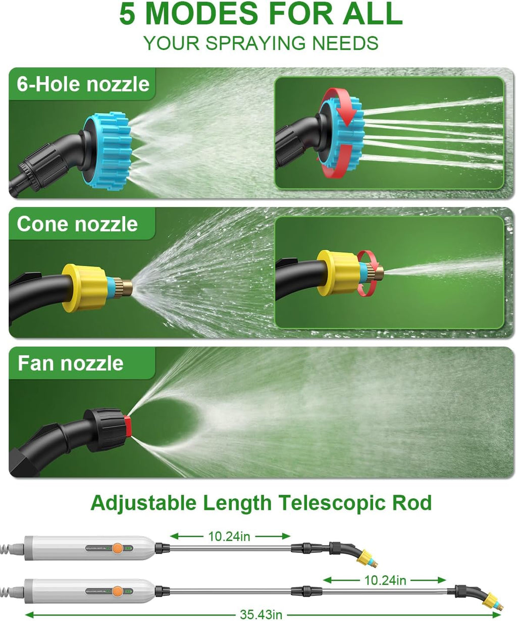 2 Gallon Electric Garden Sprayer, Battery Powered Weed Sprayer with Telescopic Wand, 3 Adjustable Nozzles, Garden