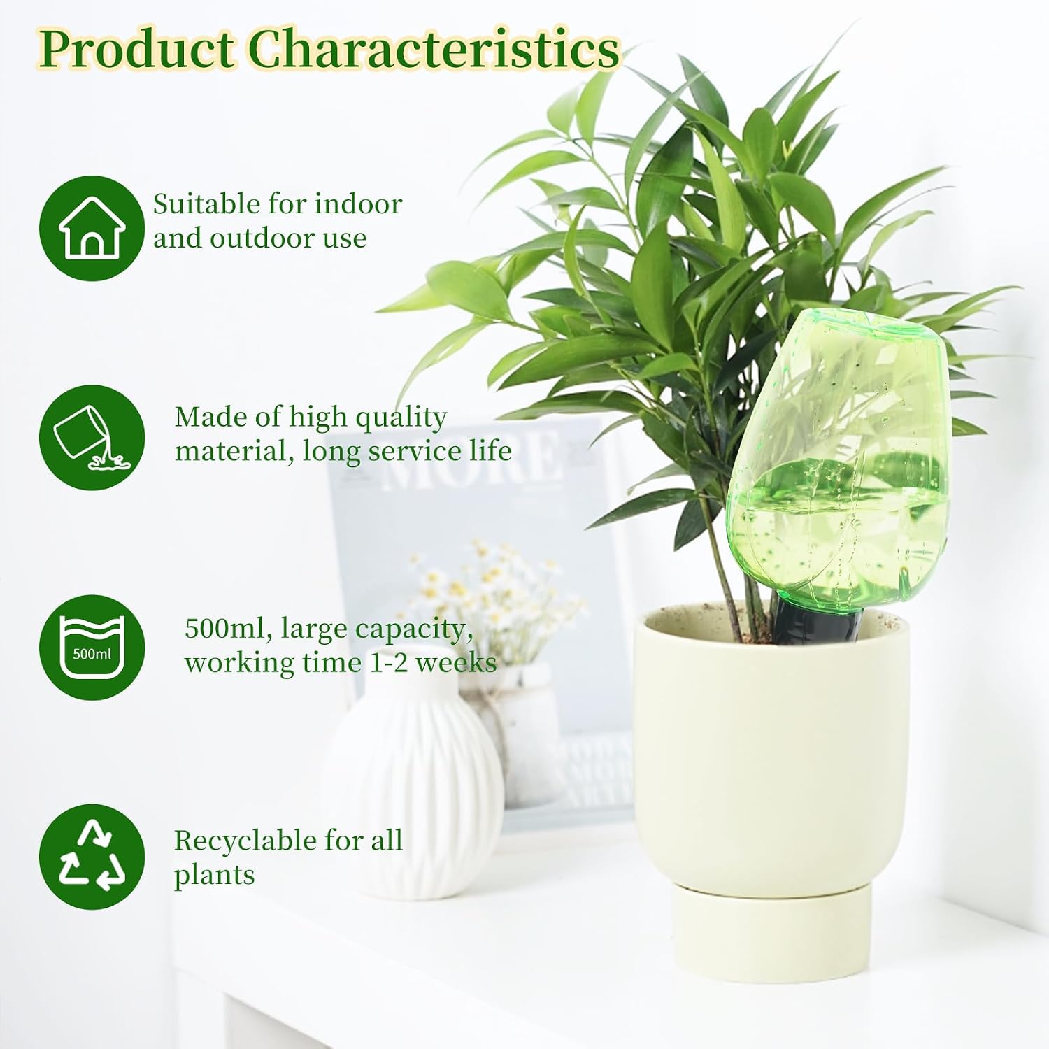 6pcs Plant Self Watering Globes, Plastic Water Bulbs Top Fill, 12.3 oz Plant Watering Devices System Slow Release