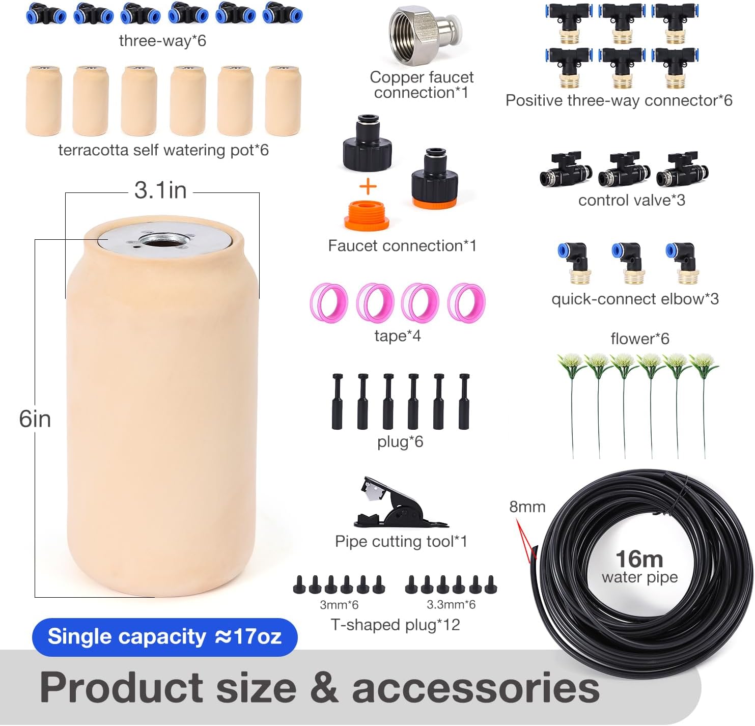 6pcs Plant Watering Device Easy Self Watering Planter for Your Garden 17oz Olla Watering System 3.1x3.1x6inClassic