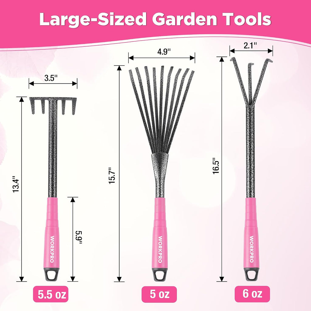WORKPRO 6-Piece Pink Garden Tool Set | Heavy Duty Gardening Hand Tools with Soft Rubber Handle, Including Trowel