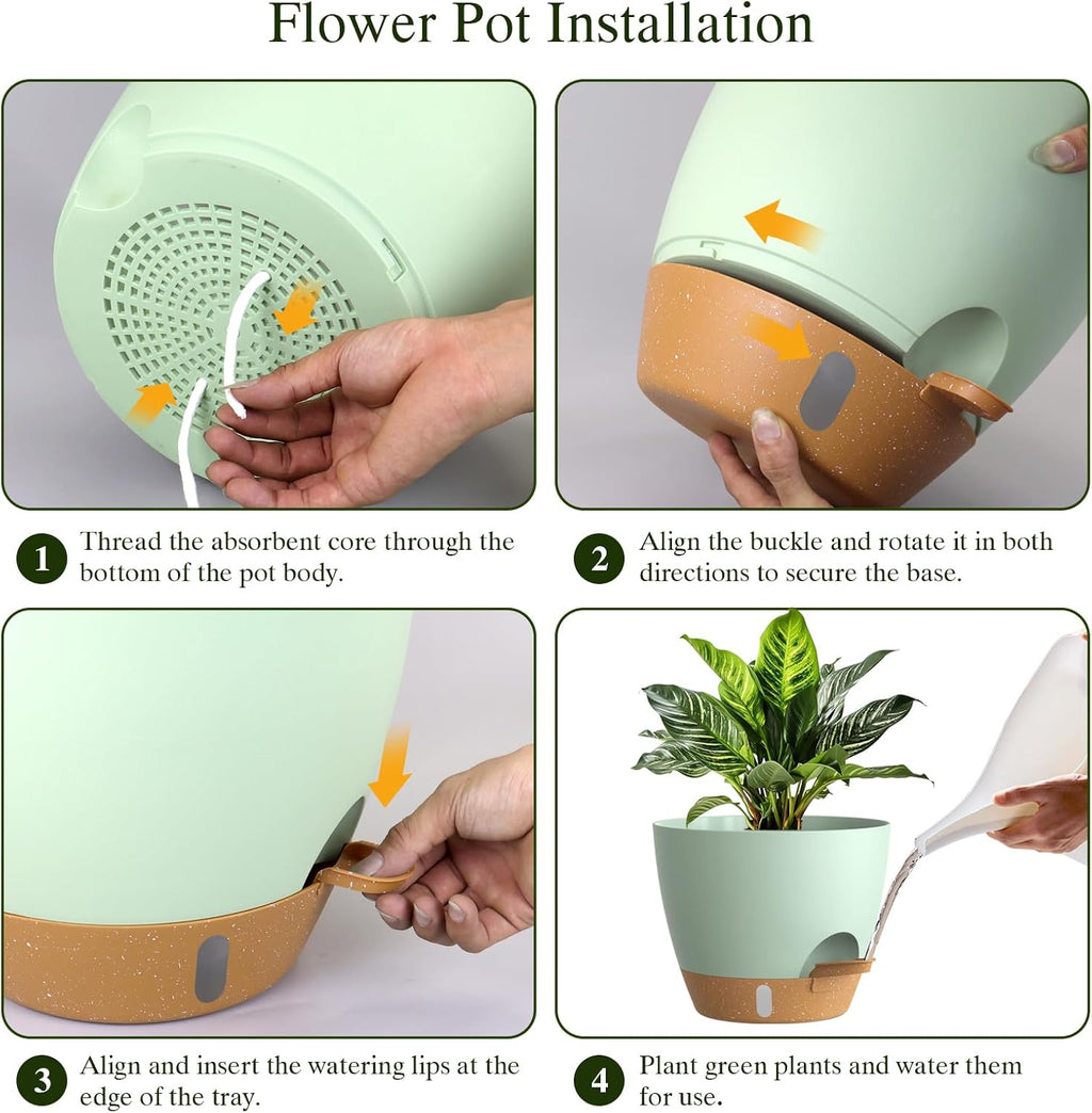Plant Pots, 4 Pack 12/10/9/8 Inch Self Watering Pots with Drainage Holes, Water Level Indicator Deep Reservoir, Large