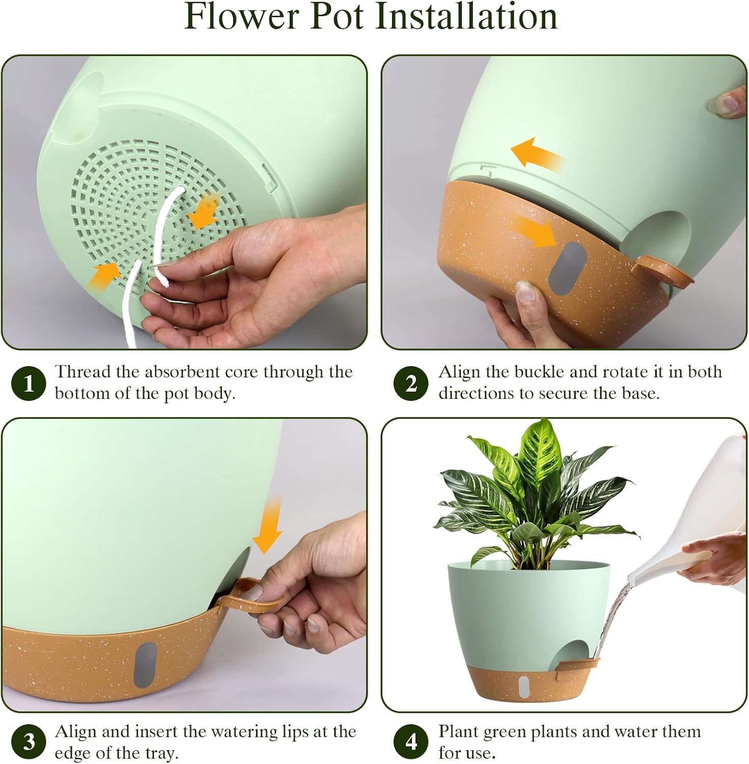 Plant Pots, 4 Pack 12/10/9/8 Inch Self Watering Pots with Drainage Holes, Water Level Indicator Deep Reservoir, Large