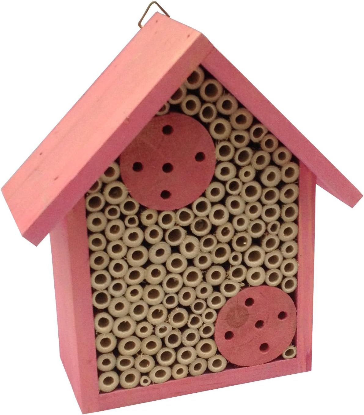 Cestari Mason Bee House Bamboo Tube Solitary Bee Hotel – 75 FSC‑Wood & Bamboo Tubes, 8 × 7.5 × 5 in, Rose Pink