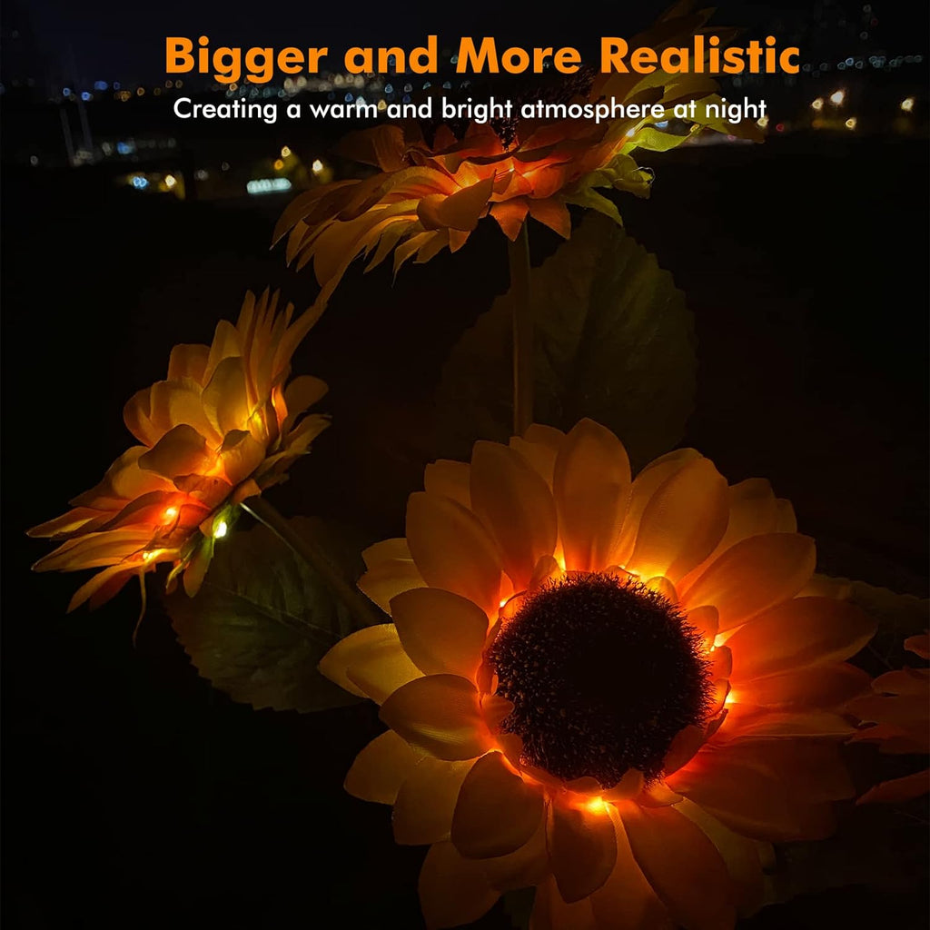 Solar Sunflower Lights Flowers Outdoor Waterproof for Yard Garden Cemetery | 800mA Real Looking Stake Flower Bed