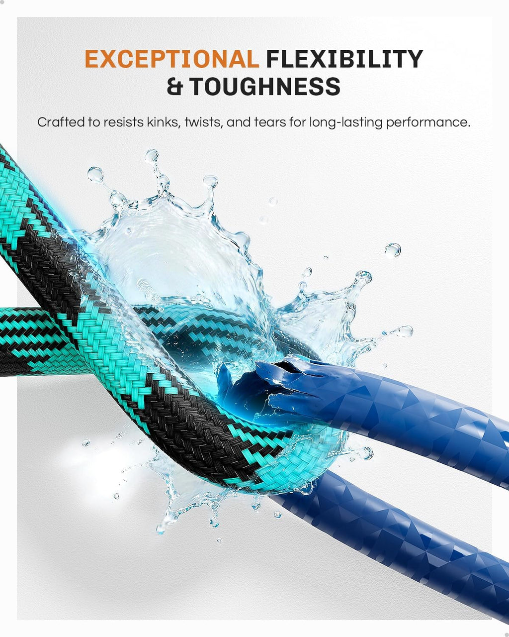 50 FT Garden Hose - Ultra-Strong 3750D, Flexible Water Hose, Lightweight Non-Expanding hose with 10 Function Sprayer