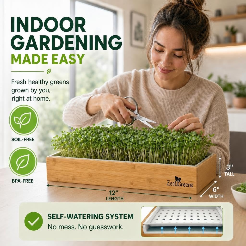 Microgreens Growing Kit - Self-Watering Tray with US Premium Seeds | Grow broccoli and salad mix indoors with a