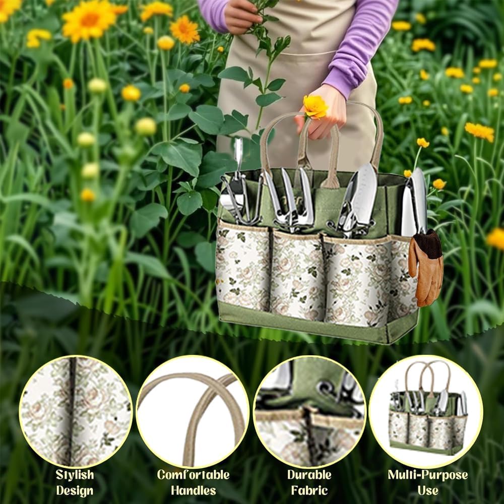 Gardening Hand Tools,14 Pieces Stainless Steel Heavy-Duty Gardening Hand Tools with Delicate Storage Bag, Aprons and