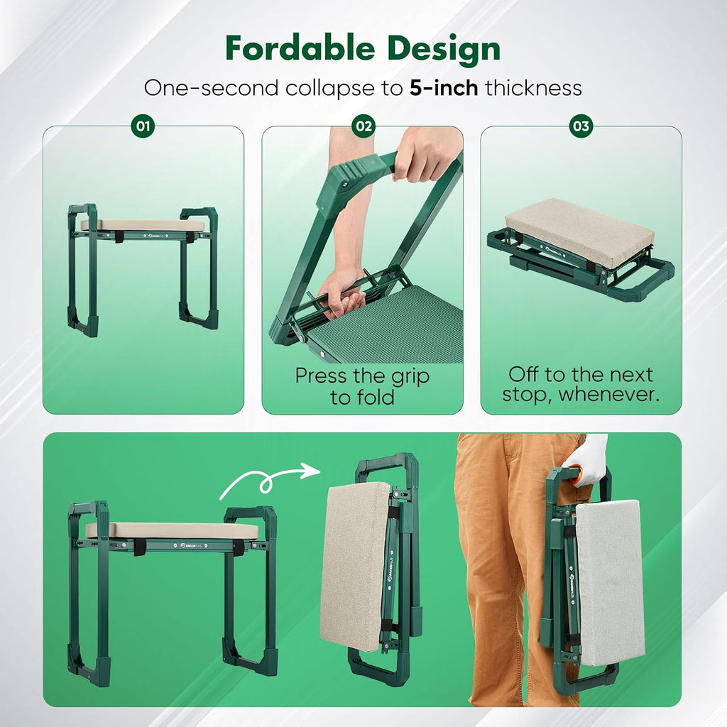 SakerPlus Garden Kneeler and Seat, Heavy Duty Foldable Garden Stool | 10-inch thickened pad, 400 lb support, extendable