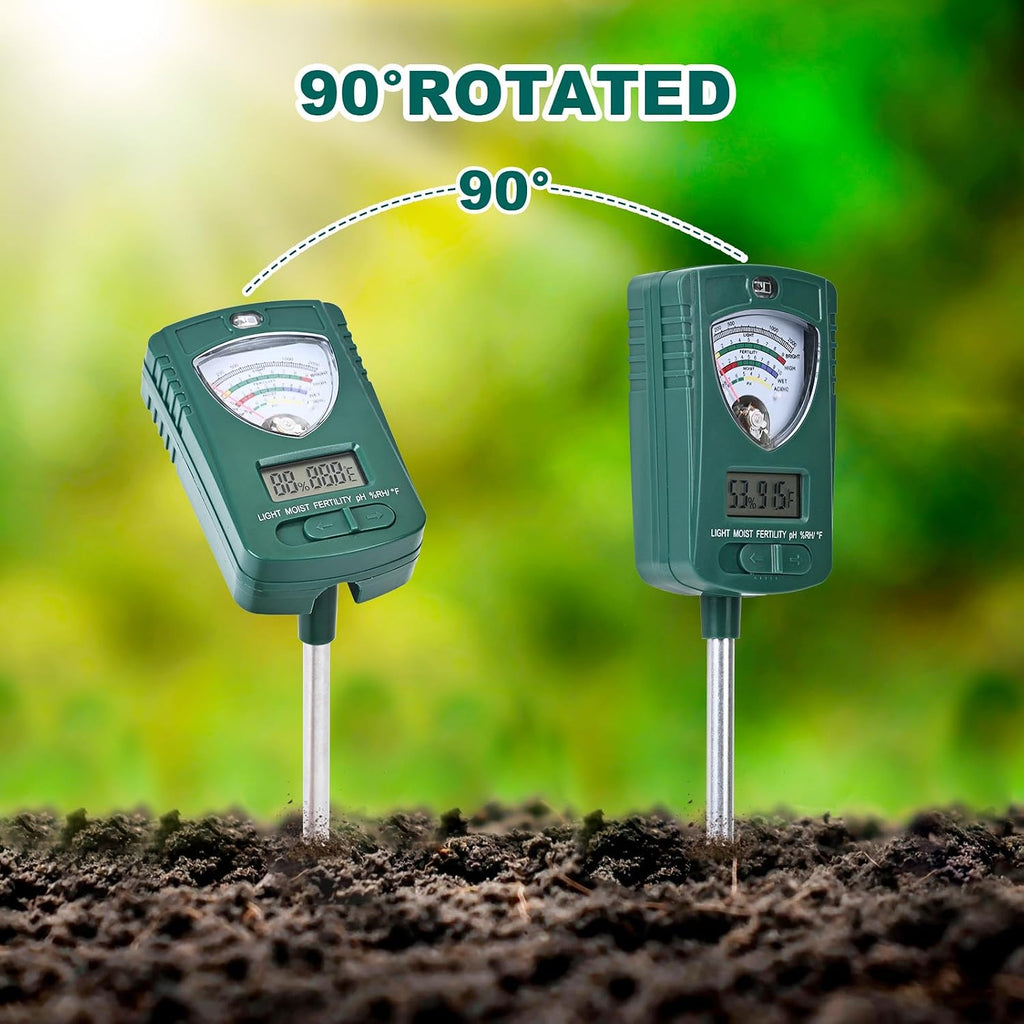 7-in-1 Soil Tester for Soil Moisture pH Fertility Light Intensity, Soil Temp, Air Temp & Humidity, with Pointer and LCD