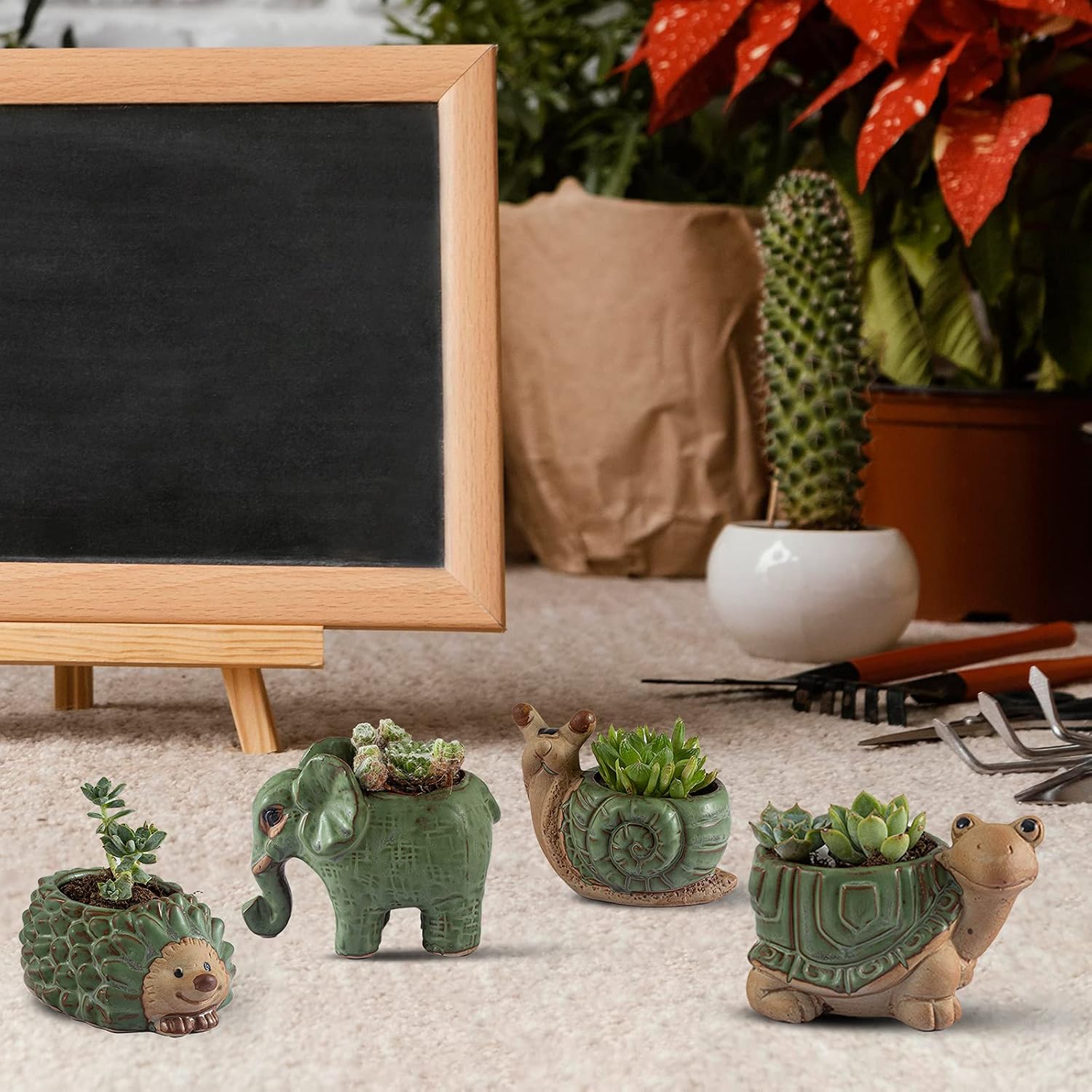 Small Succulent Pots with Drainage, Indoor/Outdoor Ceramic Animal Planter, Cute Cactus/Bonsai Small Flower Pots for