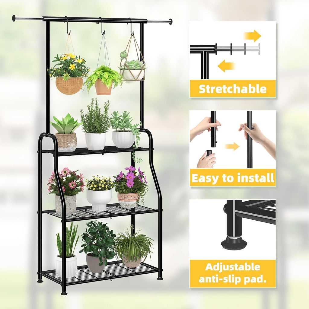 Simple Trending Plant Stand Indoor Outdoor, Heavy Duty Metal 3 Tiered Hanging Plant Shelf for Multiple Flower Planter