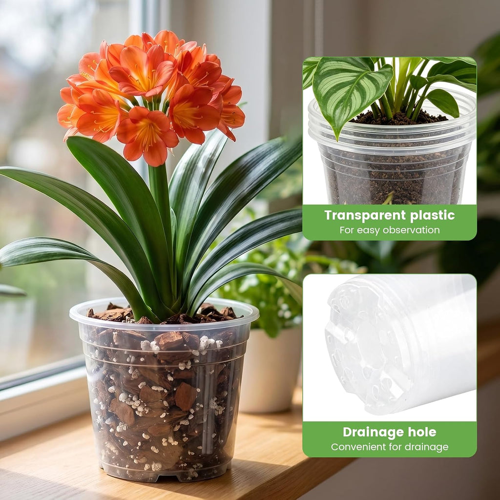 10/7/6/5 inch Clear Nursery Pots with Drainage Holes, 16 Pack Large Clear Plastic Pots with Plant Labels, Nursery Pots