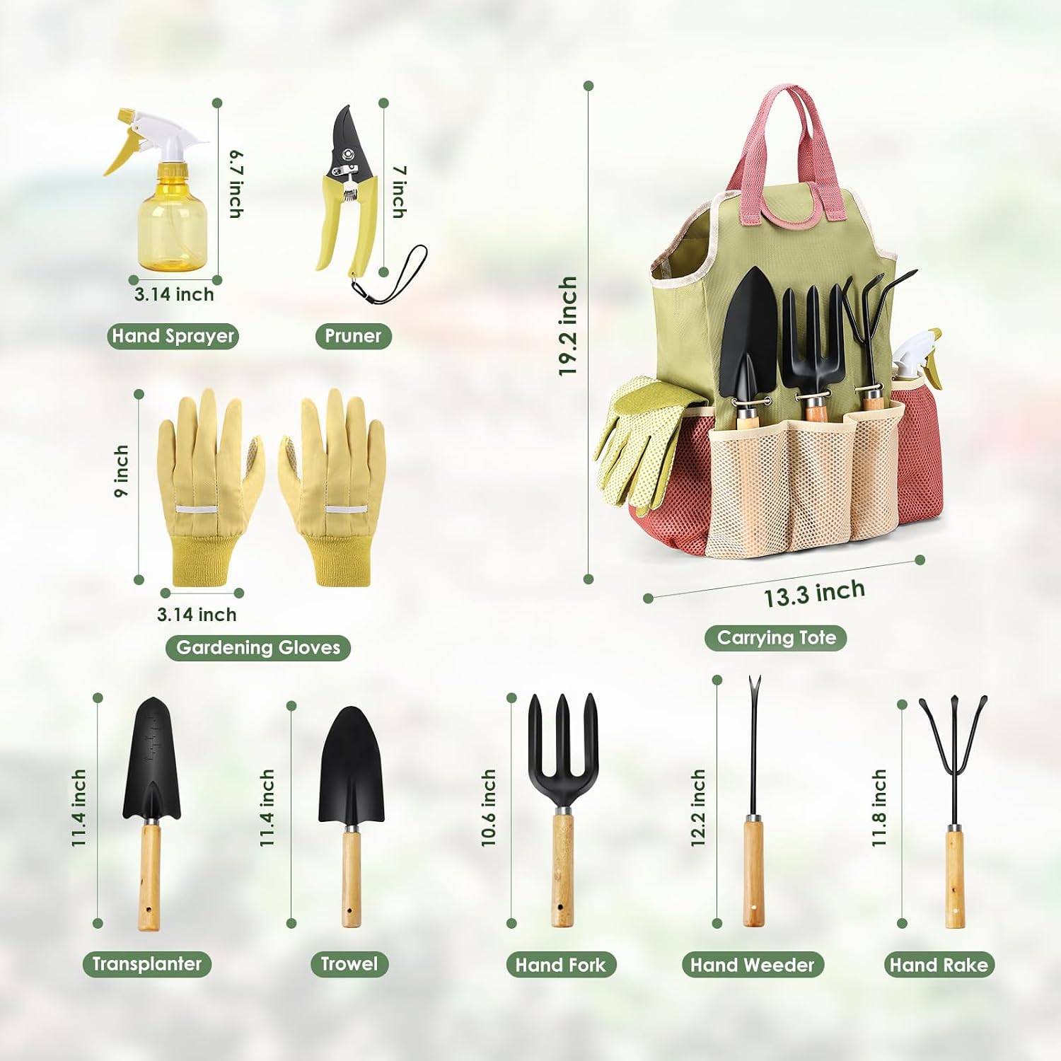 APSARAS USA Gardening Tools, Garden Tool Set, 10 Pieces Heavy Duty Sturdy Steel Gardening Tool Set with 600D Oxford